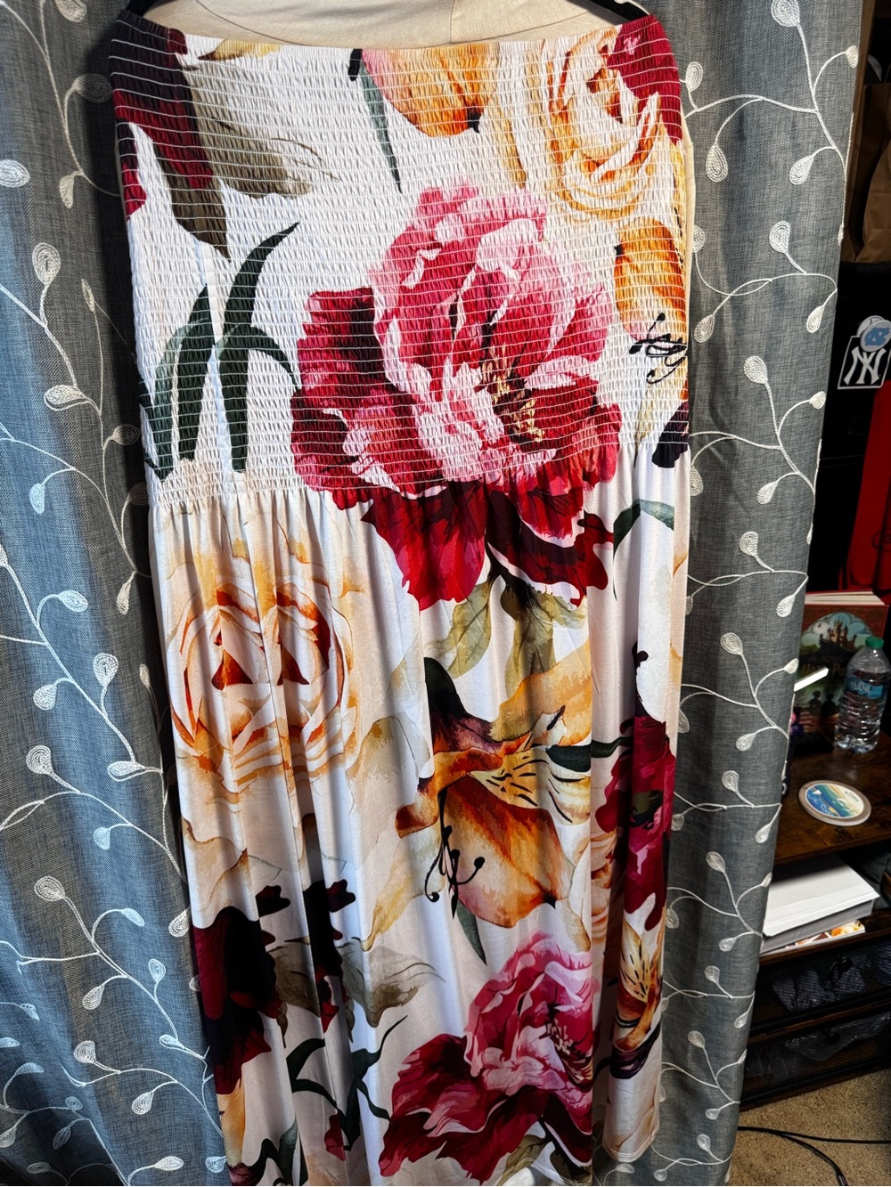 Floral Maxi dress in White with Red & Yellow Blooms -